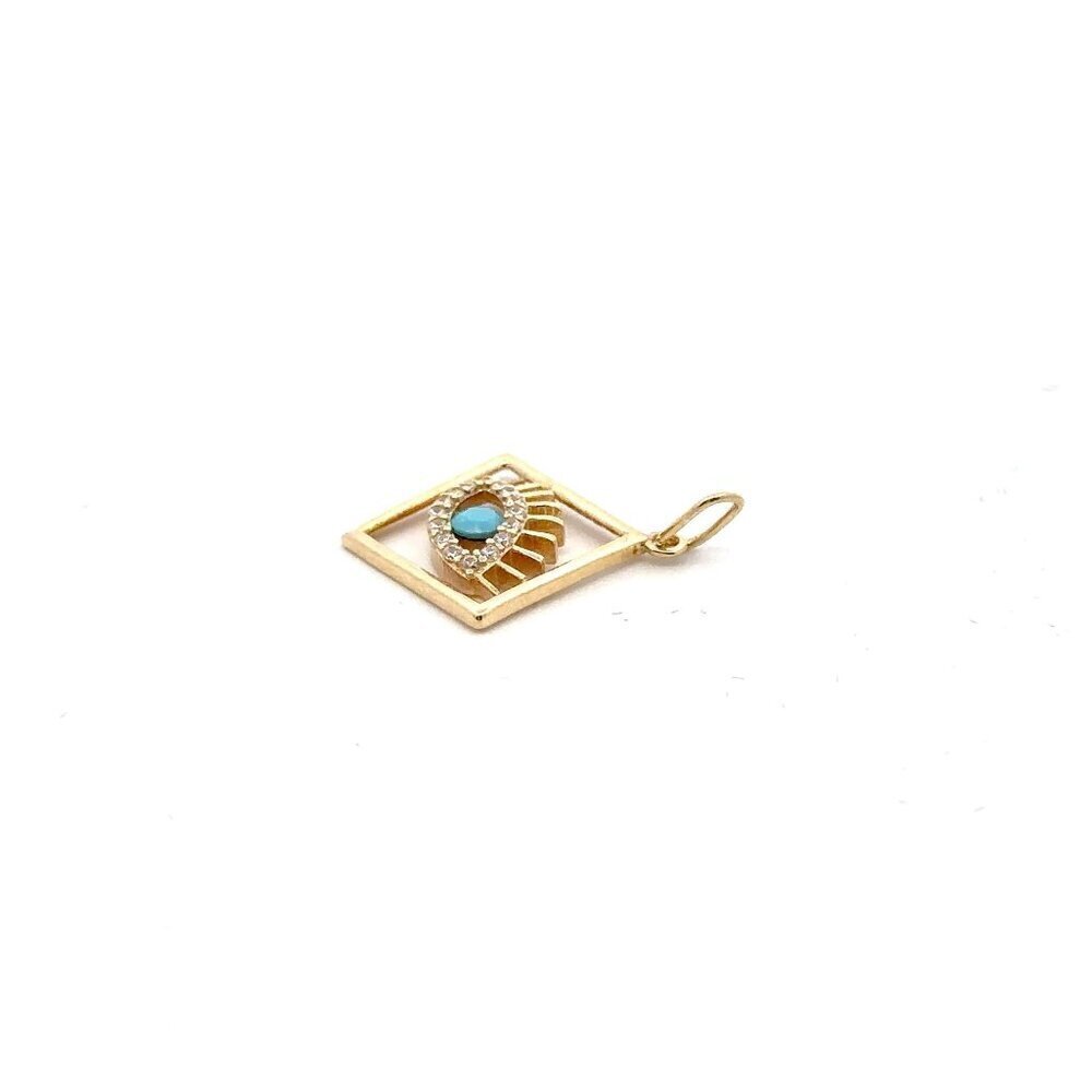 18K Gold Pendant Evil Eye Cubic Zirconia Blue Glass 1.30grams - Picture 9 of 9